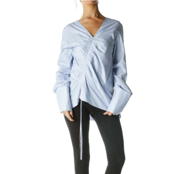 Teija Tops - Teija Women's Blue Smocked Striped Cotton Blouse